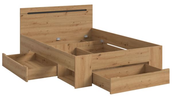 Bett Cooper in Artisan Eiche und grau Stauraumbett mit 3 x Bettschubkasten Liegefl�che 140 x 200 cm