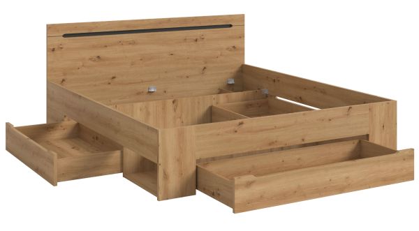 Bett Cooper in Artisan Eiche und grau Stauraumbett mit 3 x Bettschubkasten Liegefl�che 180 x 200 cm