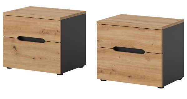 Nachttisch Set Cooper in Artisan Eiche und grau 2 x Nachtkommode