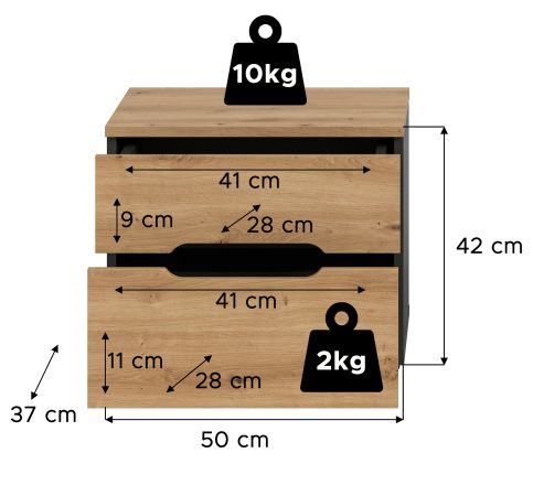 Nachttisch Set Cooper in Artisan Eiche und grau 2 x Nachtkommode