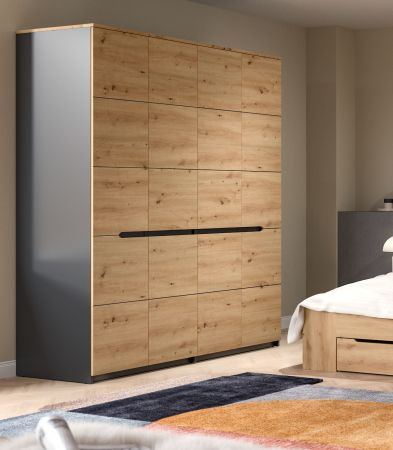 Kleiderschrank Cooper in Artisan Eiche und grau Dreht�renschrank 4-t�rig 180 cm, Soft-Close