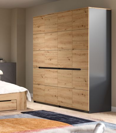 Kleiderschrank Cooper in Artisan Eiche und grau Dreht�renschrank 4-t�rig 180 cm, Soft-Close