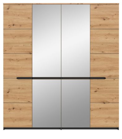 Kleiderschrank Cooper in Artisan Eiche und grau Dreht�renschrank 4-t�rig mit Spiegel 180 cm, Soft-Close