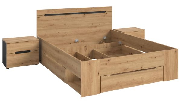 Schlafzimmer Set 3-teilig Cooper in Artisan Eiche und grau mit Bett Liegefl�che 140 x 200 cm und 2x Nachttisch