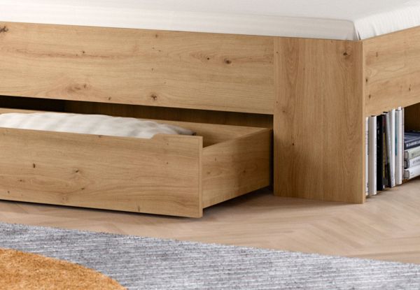 Schlafzimmer Set 4-teilig Cooper in Artisan Eiche und grau mit Kleiderschrank, Bett und 2x Nachttisch, Soft-Close