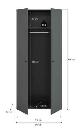 Kleiderschrank Carter in grau Dreht�renschrank 2-t�rig 80 x 176 cm