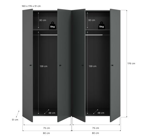 Kleiderschrank Carter in grau Dreht�renschrank 4-t�rig 160 x 176 cm