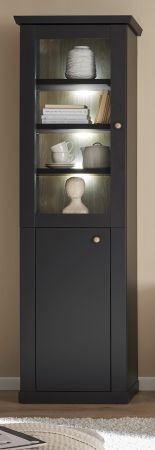 Vitrine Filmore in Schwarz matt und Eiche Landhaus 55 x 200 cm, Soft-Close