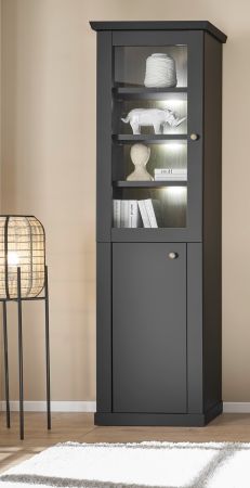 Vitrine Filmore in Schwarz matt und Eiche Landhaus 55 x 200 cm, Soft-Close