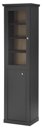 Vitrine Filmore in Schwarz matt und Eiche Landhaus 55 x 200 cm, Soft-Close