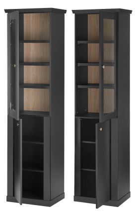 Vitrine Filmore in Schwarz matt und Eiche Landhaus 55 x 200 cm, Soft-Close