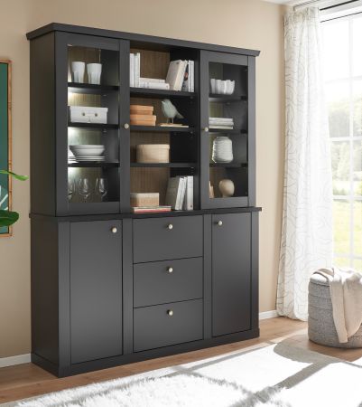 Buffet Filmore in Schwarz matt und Eiche Landhaus 158 x 201 cm, Soft-Close