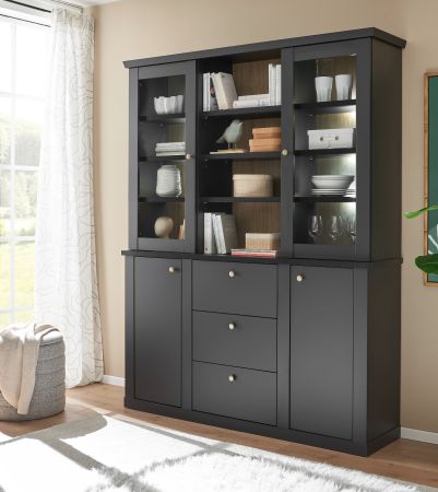 Buffet Filmore in Schwarz matt und Eiche Landhaus 158 x 201 cm, Soft-Close
