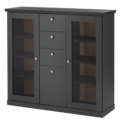 Highboard Filmore in Schwarz matt und Eiche Landhaus 129 x 117 cm, Soft-Close