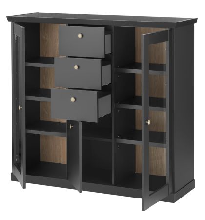Highboard Filmore in Schwarz matt und Eiche Landhaus 129 x 117 cm, Soft-Close
