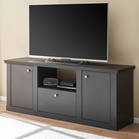TV-Lowboard Filmore in Schwarz matt und Eiche Landhaus 158 x 62 cm, Soft-Close und Komforth�he