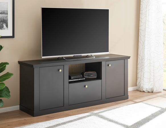 TV-Lowboard Filmore in Schwarz matt und Eiche Landhaus 158 x 62 cm, Soft-Close und Komforth�he