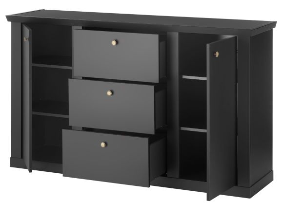 Sideboard Filmore in Schwarz matt Landhaus 158 x 92 cm, Soft-Close