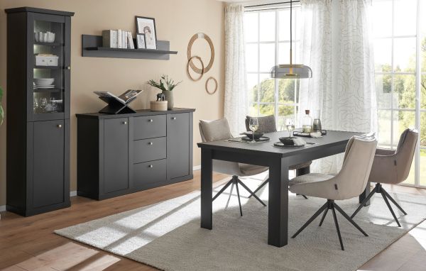 Sideboard Filmore in Schwarz matt Landhaus 158 x 92 cm, Soft-Close