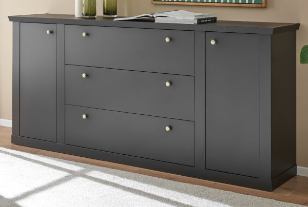 Sideboard Filmore in Schwarz matt Landhaus 205 x 92 cm, Soft-Close