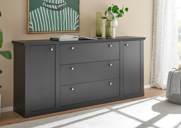Sideboard Filmore in Schwarz matt Landhaus 205 x 92 cm, Soft-Close