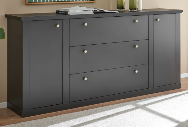 Sideboard Filmore in Schwarz matt Landhaus 205 x 92 cm, Soft-Close