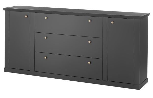 Sideboard Filmore in Schwarz matt Landhaus 205 x 92 cm, Soft-Close