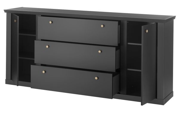 Sideboard Filmore in Schwarz matt Landhaus 205 x 92 cm, Soft-Close