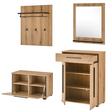 Garderobe Set 5-teilig Design-D in Evoke Eiche 170 x 200 cm, Soft-Close