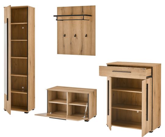 Garderobe Set 5-teilig Design-D in Evoke Eiche 230 x 200 cm