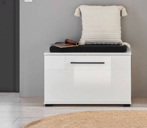 Garderobe Sitzbank Design-D in wei� Hochglanz 80 x 50 cm