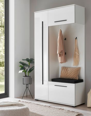 Kompaktgarderobe Design-D in wei� Hochglanz 111 x 200 cm