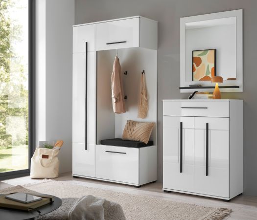Kompaktgarderobe Design-D in wei� Hochglanz 111 x 200 cm