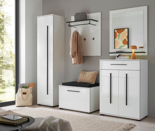 Garderobe Set 3-teilig Design-D in wei� Hochglanz 80 x 200 cm