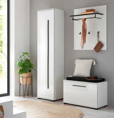 Garderobe Set 4-teilig Design-D in wei� Hochglanz 140 x 200 cm