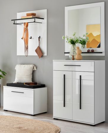 Garderobe Set 5-teilig Design-D in wei� Hochglanz 170 x 200 cm, Soft-Close