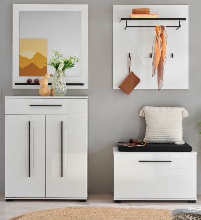 Garderobe Set 5-teilig Design-D in wei� Hochglanz 170 x 200 cm, Soft-Close