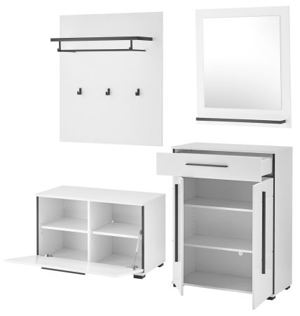 Garderobe Set 5-teilig Design-D in wei� Hochglanz 170 x 200 cm, Soft-Close