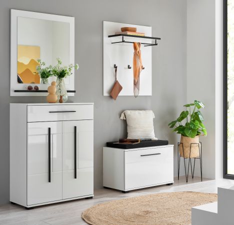 Garderobe Set 5-teilig Design-D in wei� Hochglanz 170 x 200 cm, Soft-Close