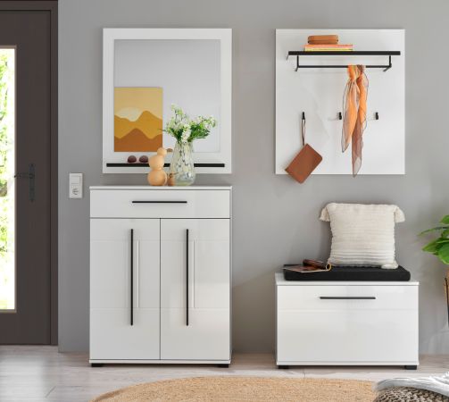 Garderobe Set 5-teilig Design-D in wei� Hochglanz 170 x 200 cm, Soft-Close