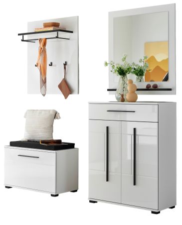 Garderobe Set 5-teilig Design-D in wei� Hochglanz 170 x 200 cm, Soft-Close