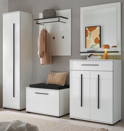 Garderobe Set 6-teilig Design-D in wei� Hochglanz 230 x 200 cm