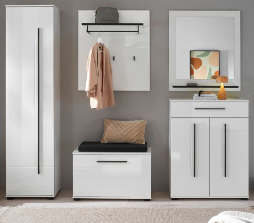 Garderobe Set 6-teilig Design-D in wei� Hochglanz 230 x 200 cm
