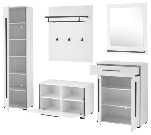 Garderobe Set 6-teilig Design-D in wei� Hochglanz 230 x 200 cm