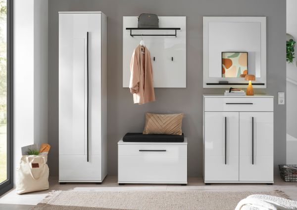 Garderobe Set 6-teilig Design-D in wei� Hochglanz 230 x 200 cm