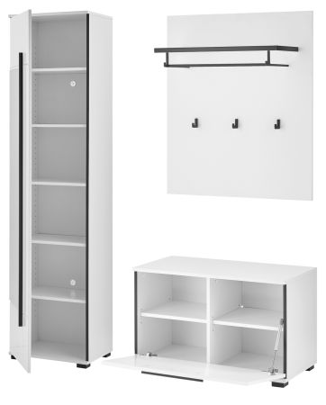 Garderobe Set 4-teilig Design-D in wei� Hochglanz 140 x 200 cm
