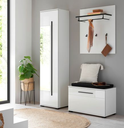 Garderobe Set 4-teilig Design-D in wei� Hochglanz 140 x 200 cm