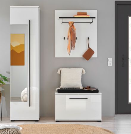 Garderobe Set 4-teilig Design-D in wei� Hochglanz 140 x 200 cm