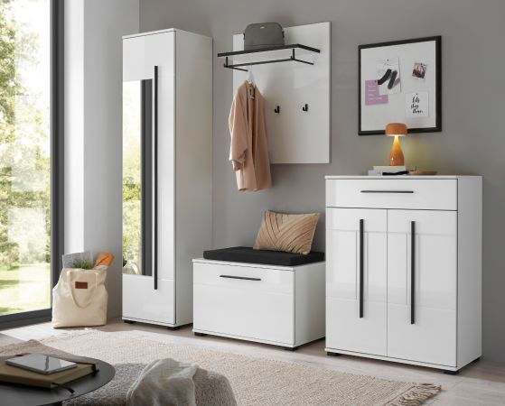 Garderobe Set 4-teilig Design-D in wei� Hochglanz 140 x 200 cm