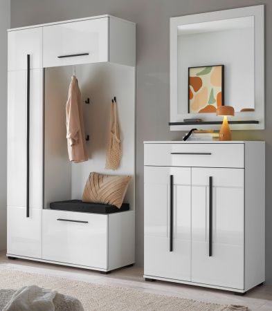 Garderobe Set 4-teilig Design-D in wei� Hochglanz 200 x 200 cm